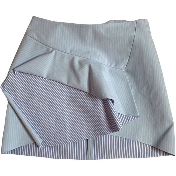 Zara Blue White Stripe Ruffle A-Line Mini Skirt Womens Size Medium Flirty Casual - Picture 1 of 7